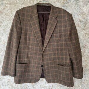Hickey Freeman Brown Tan Sport Coat with Windowpane Pattern